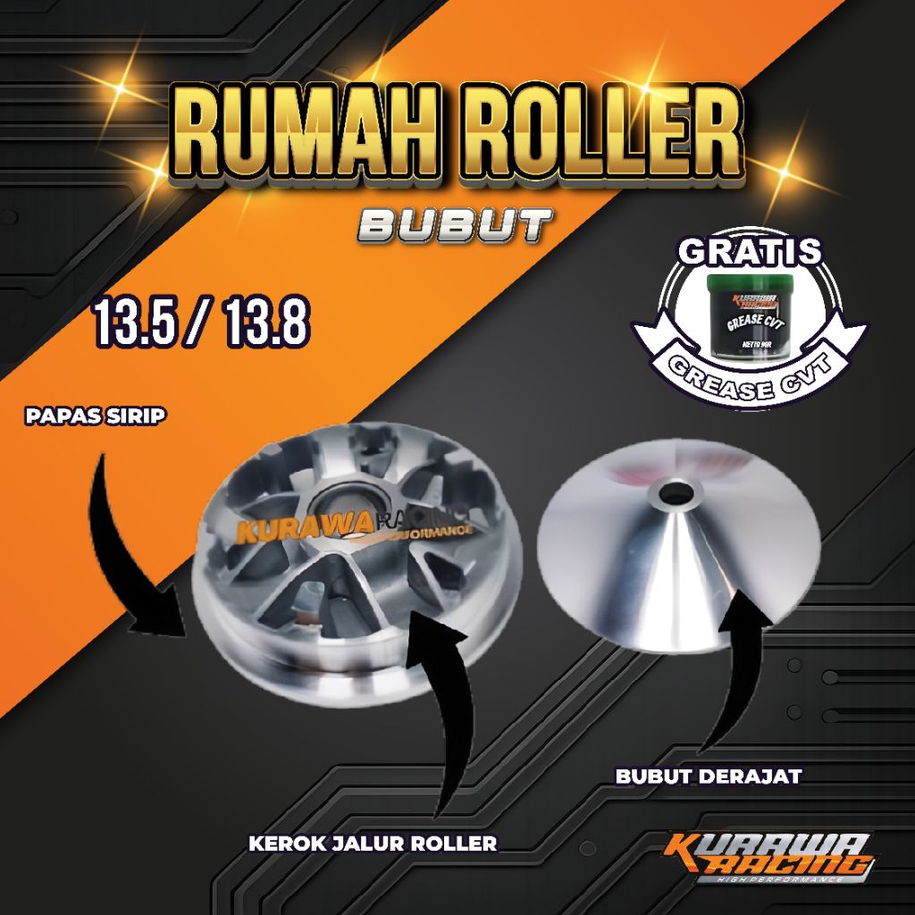 RUMAH ROLLER KURAWA RACING BUBUT 13,5/13,8 DERAJAT + COAK ALL MATIC | CVT | (Beat/Mio/Vario/Scoopy/N