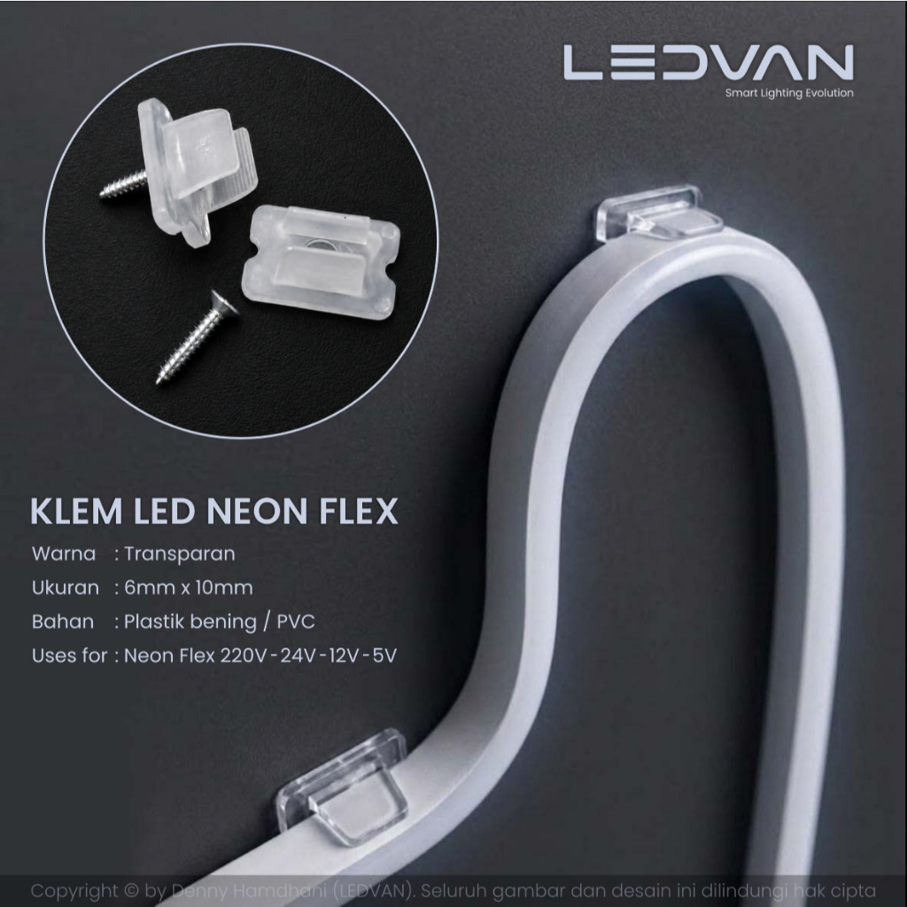 Klem Neon Flex - Bracket Dudukan Lampu Neon Flex 220V 24V 12V 5Volt  6mm 8mm Penjepit lampu Selang s