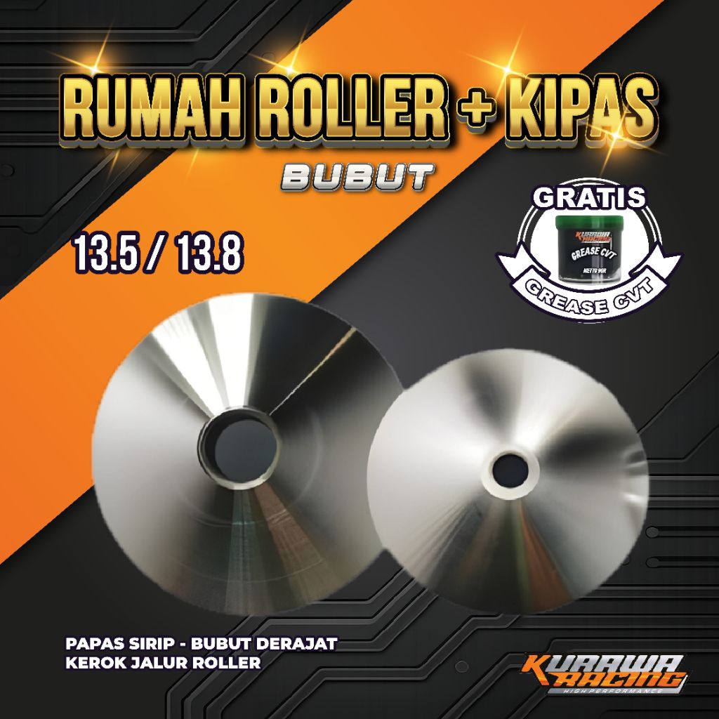 (SET) RUMAH ROLLER + KIPAS BUBUT 13,5/13,8 DERAJAT + COAK ALL MATIC KURAWA RACING | CVT | (Beat/Mio/