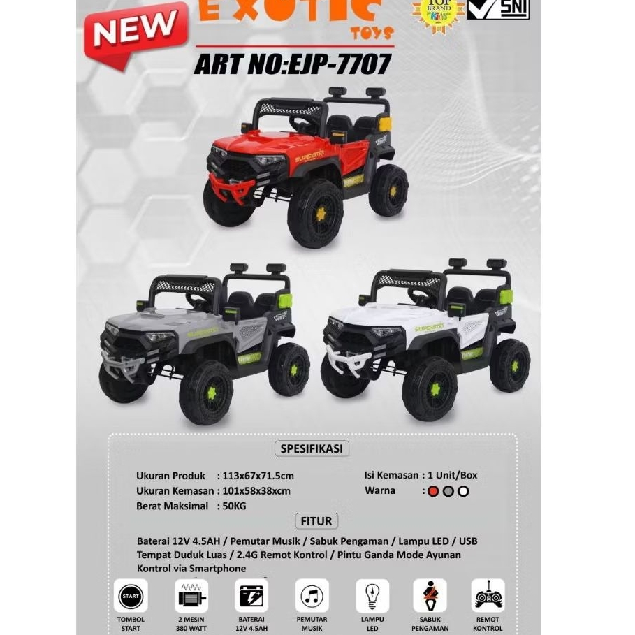 mainan anak mobil aki anak exotic Mobil aki Exotic EJP-7707 “JEEP” EJP7707/  EJP7707+ BAN KARET