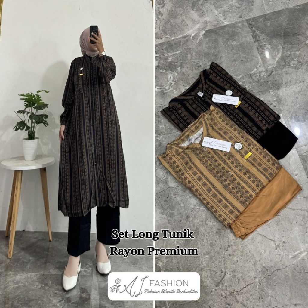 SETELAN LONG TUNIK/ SETLONG RAYON TWILL AI FASHION