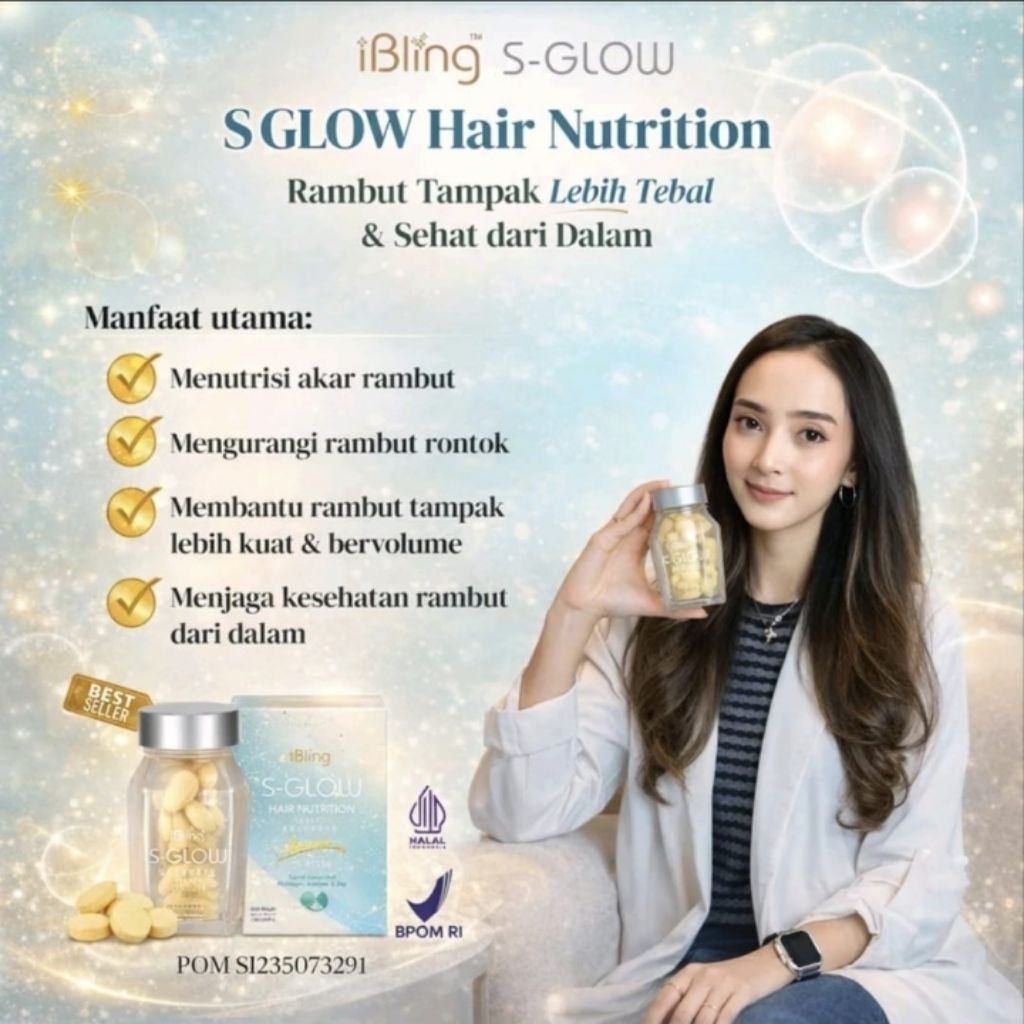 S-GLOW SUPLEMEN UNTUK RAMBUT KUKU KULIT ISI 60 TABLET BERGARANSI