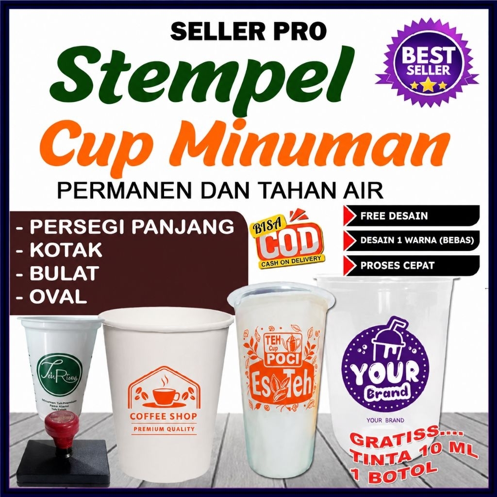 Stempel cup minuman Custom / stempel otomatis/ stempel plastik / free design
