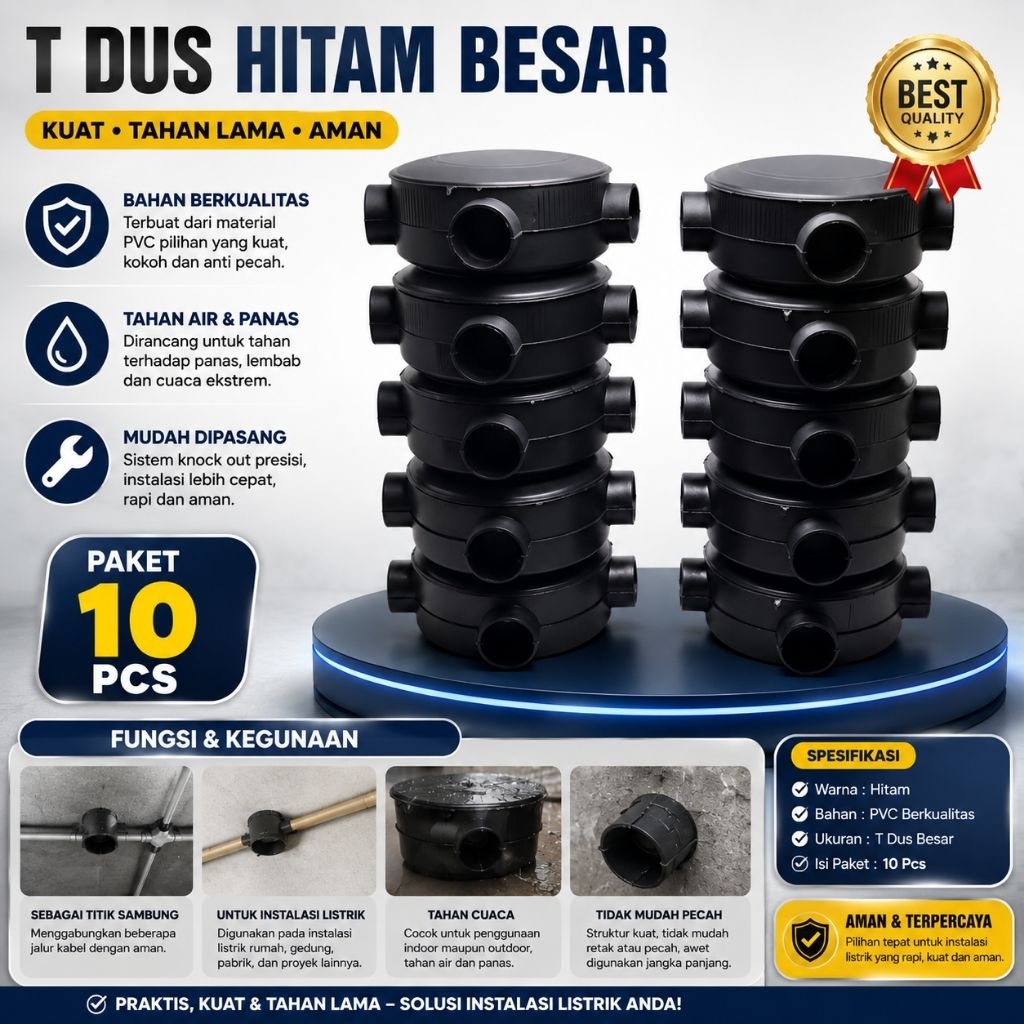 Paket 10 pcs T dus hitam Besar / Bahan tebal / T-DUS UNTUK RUMAH SAMBUNGAN KABEL LISTRIK / HARGA GRO