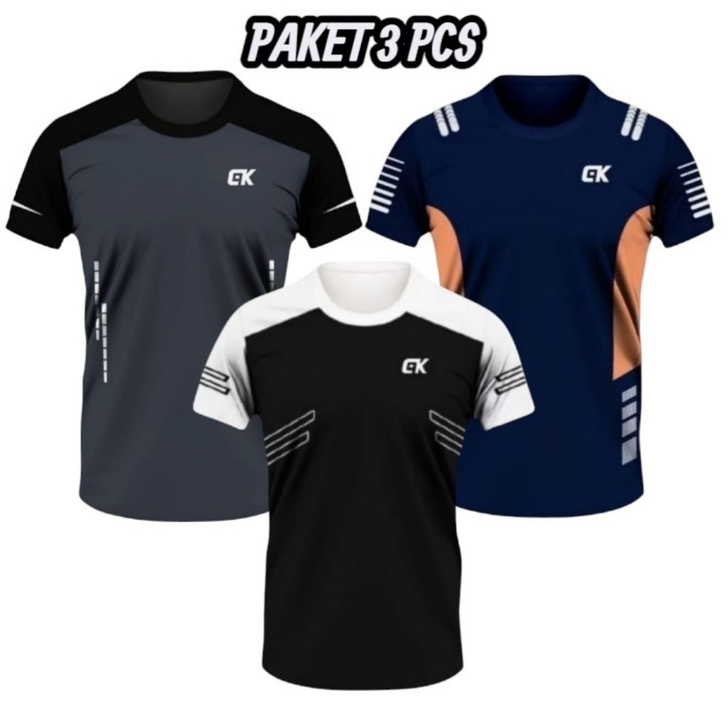 PAKET 3 PCS KAOS OLAHRAGA PRIA & WANITA LENGAN PENDEK BAJU FITNESS GYM SLIMFIT KAOS SPORT RUNNING BA