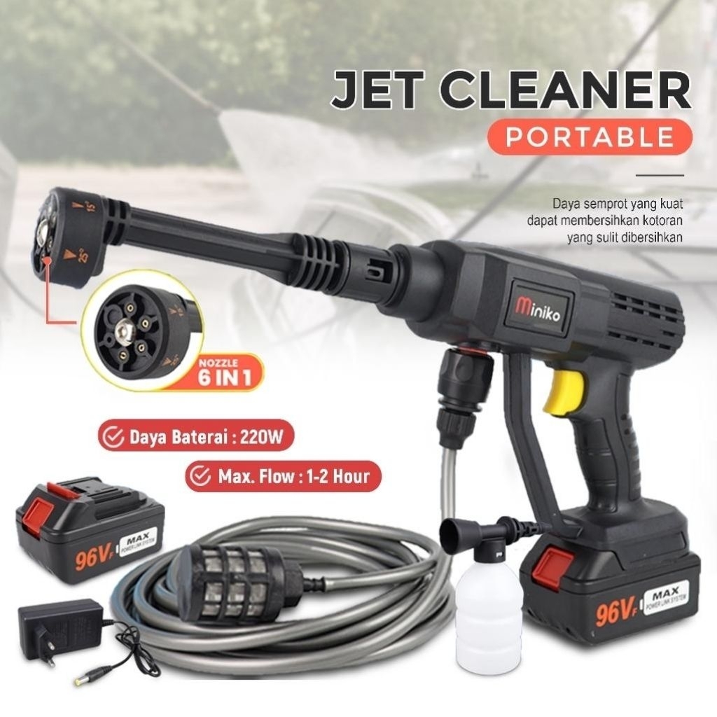 Alat Steam | Cordless Jet Cleaner Alat Cuci Motor Mobil Miniko 2 Battery 96 Volt Dengan Box - Hitam