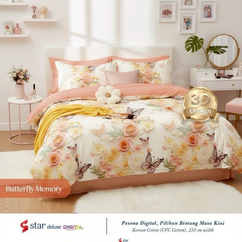 Seprai 3D katun CVC star collection motif butterfly memory (asyha)