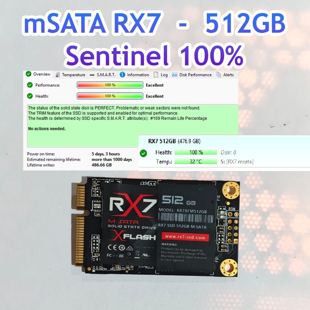 SSD mSATA RX7 512GB Sentinel 100% 512 GB Second Bekas SATA Minisata Murah SSD Bekas Second Seken Cop