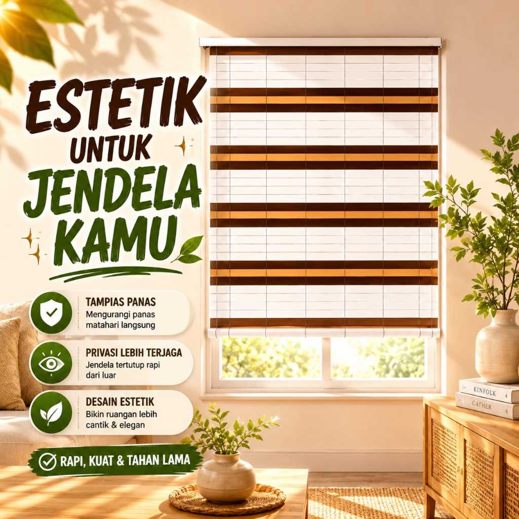 Krey Tirai Kayu Gulung Natural Estetik Dekorasi Jendela Rumah Minimalis