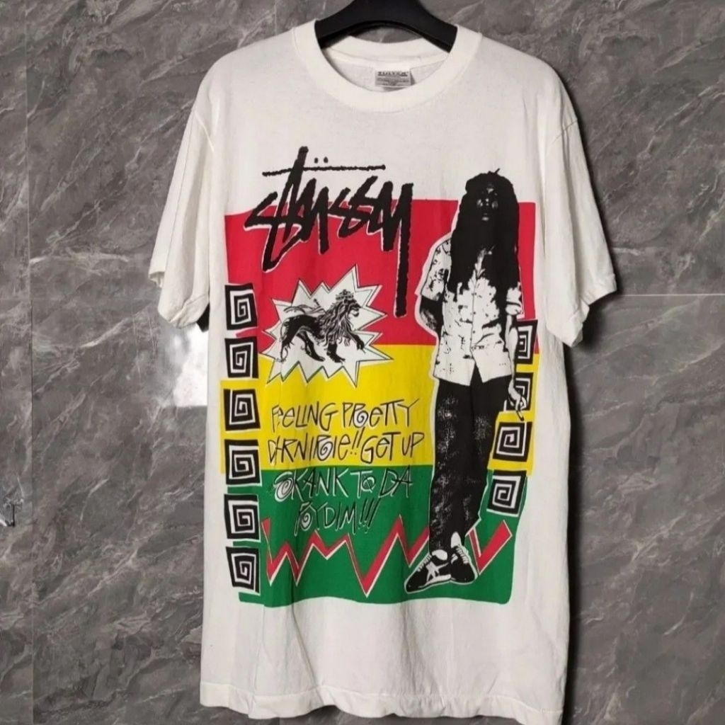 Kaos vintage Bob Marley X stussy "Skank To da Rydim" (Single Stitch & Built Up) (Rp.300)