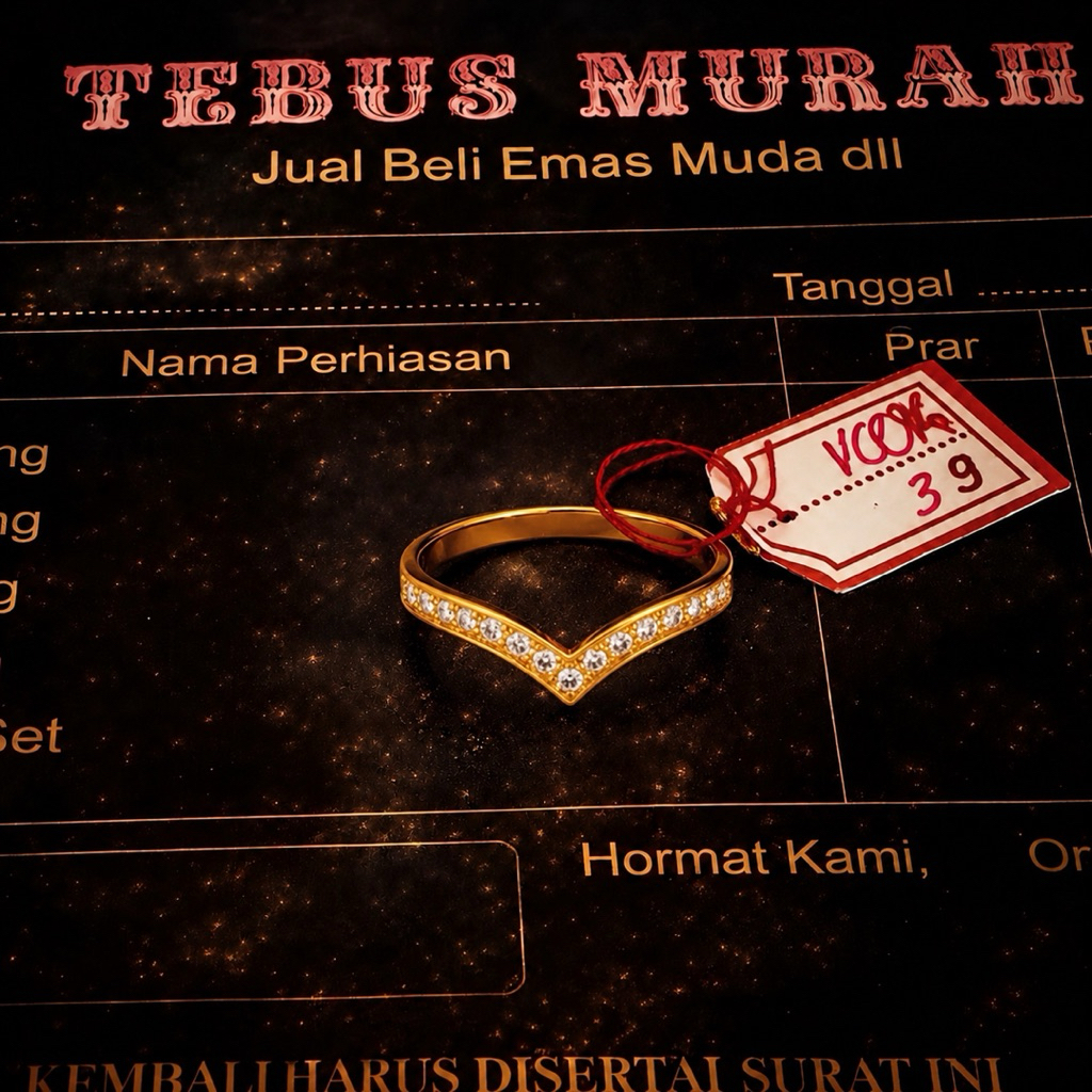 Cincin Emas 1,5gram Viral Motif Fuji Later V Full Permata Lapis Emas 24K Dapet Surat