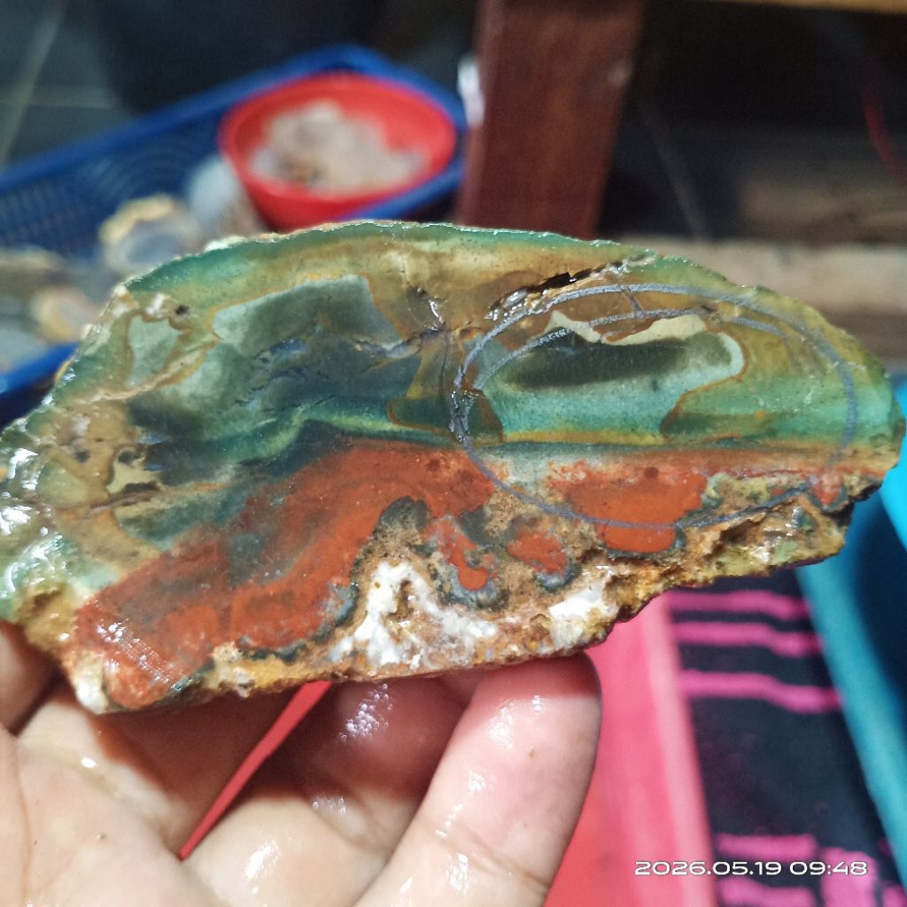 Batu Akik Pancawarna - Lempengan Bahan Batu Akik Pancawarna - Rough Batu Akik