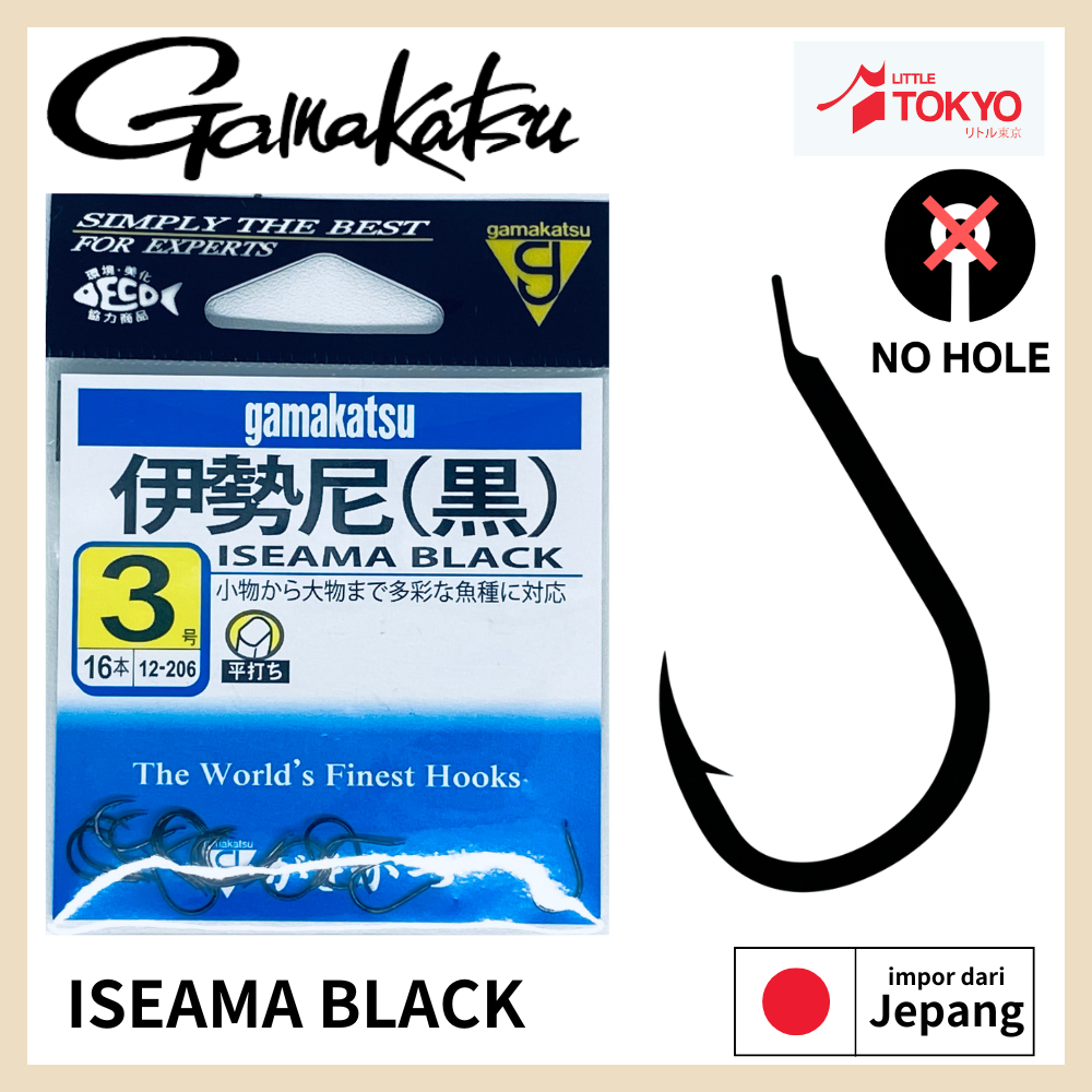 Mata Kail Pancing Gamakatsu ISEAMA BLACK TANPA LUBANG Original Japan