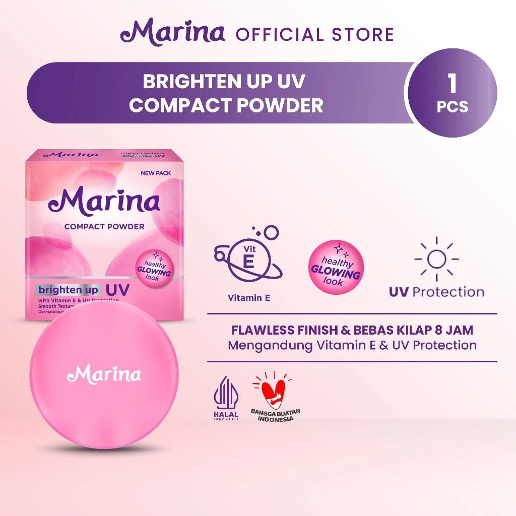 Bedak Padat Marina 12g - Perlindungan UV, Vitamin E Original Bpom | Compact Powder Brighten Up UV | 