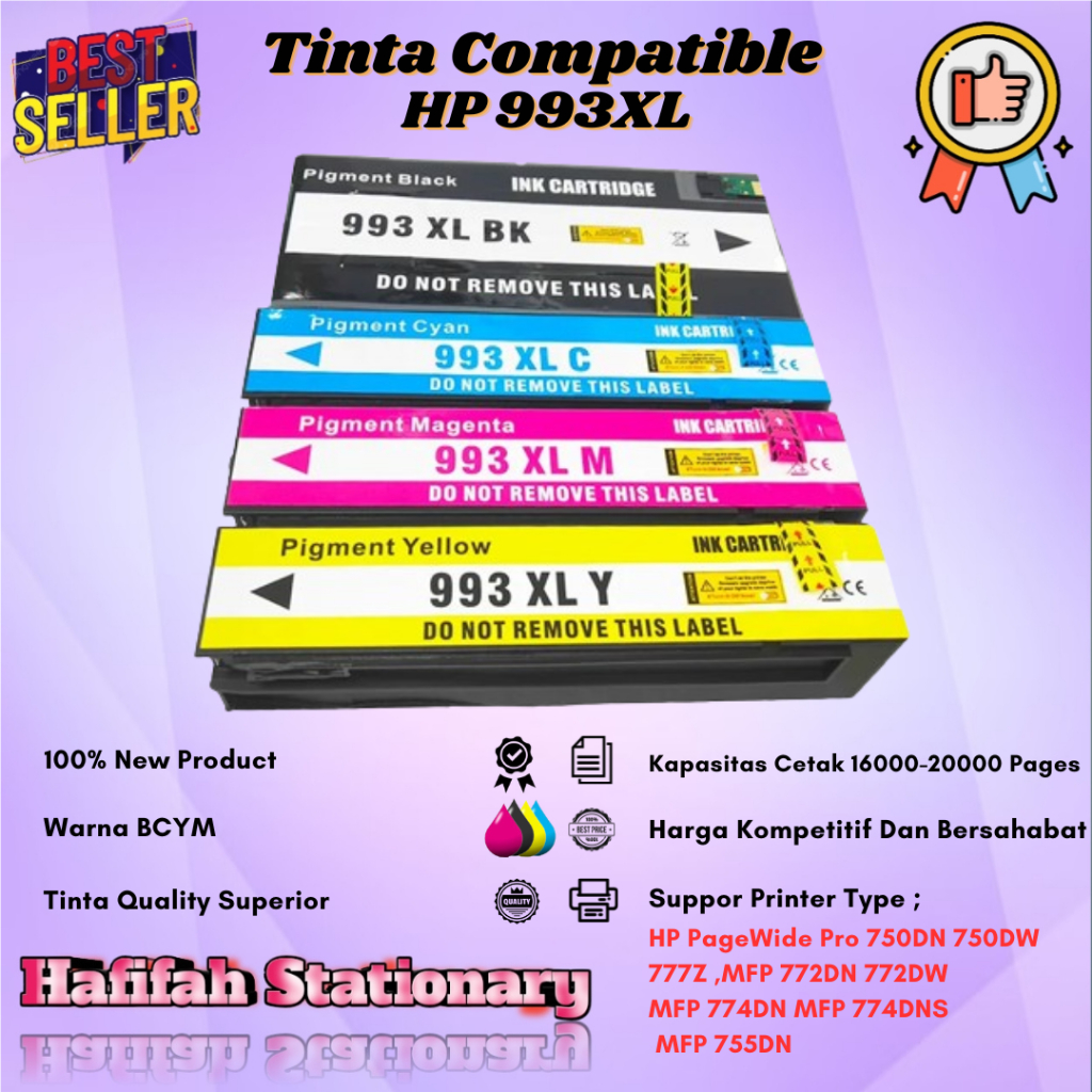 Catridge Tinta Compatible HP 993XL BK 993XL CYM 1Set Printer MFP 772DN, 772DW, 774DN, 774DNS