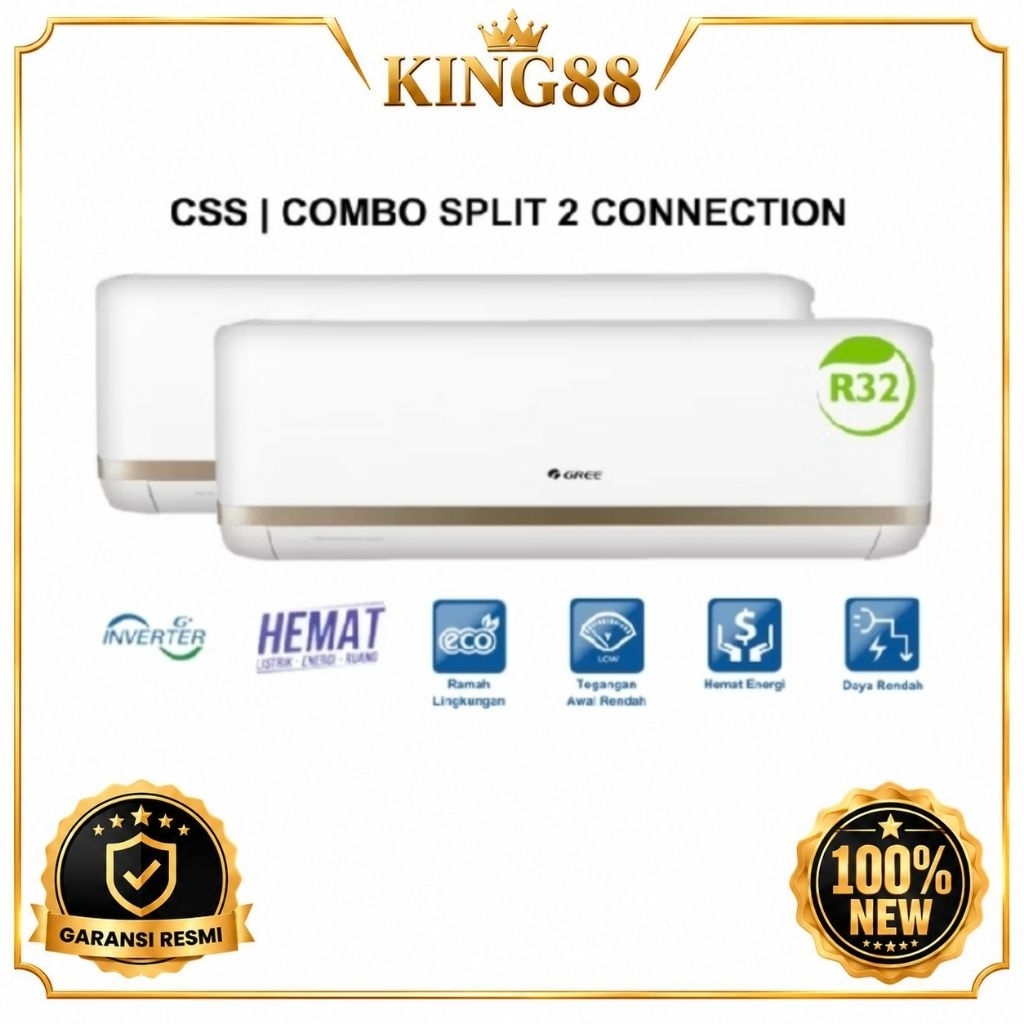 GREE GWC-0507CSS AC Combo Split S 2IN1 1/2 PK + 3/4 PK - AC Gree Koneksi 1/2Pk + 3/4PK Inverter - AC