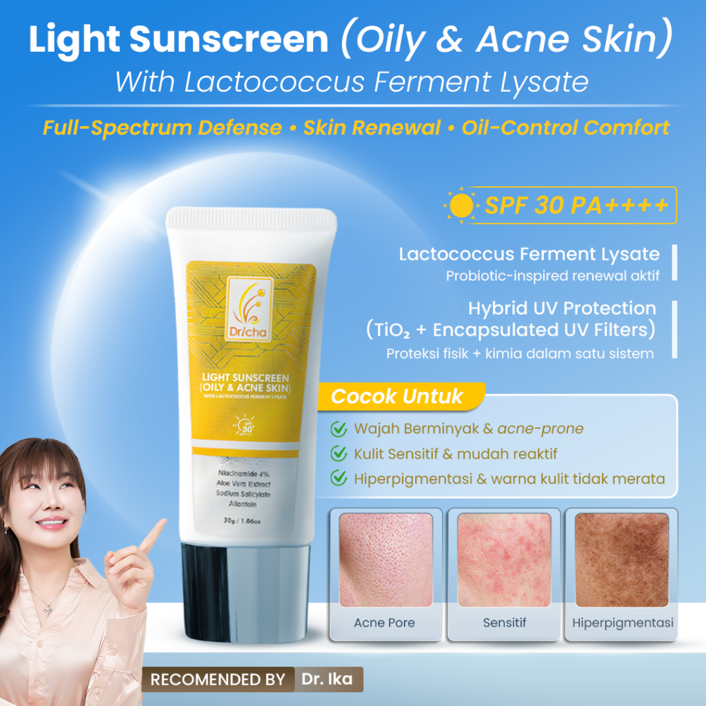 Light Sunscreen TUBE 30g (Oily and Acne Skin) SPF 30 PA+++ Berjerawat Berminyak Mencerahkan