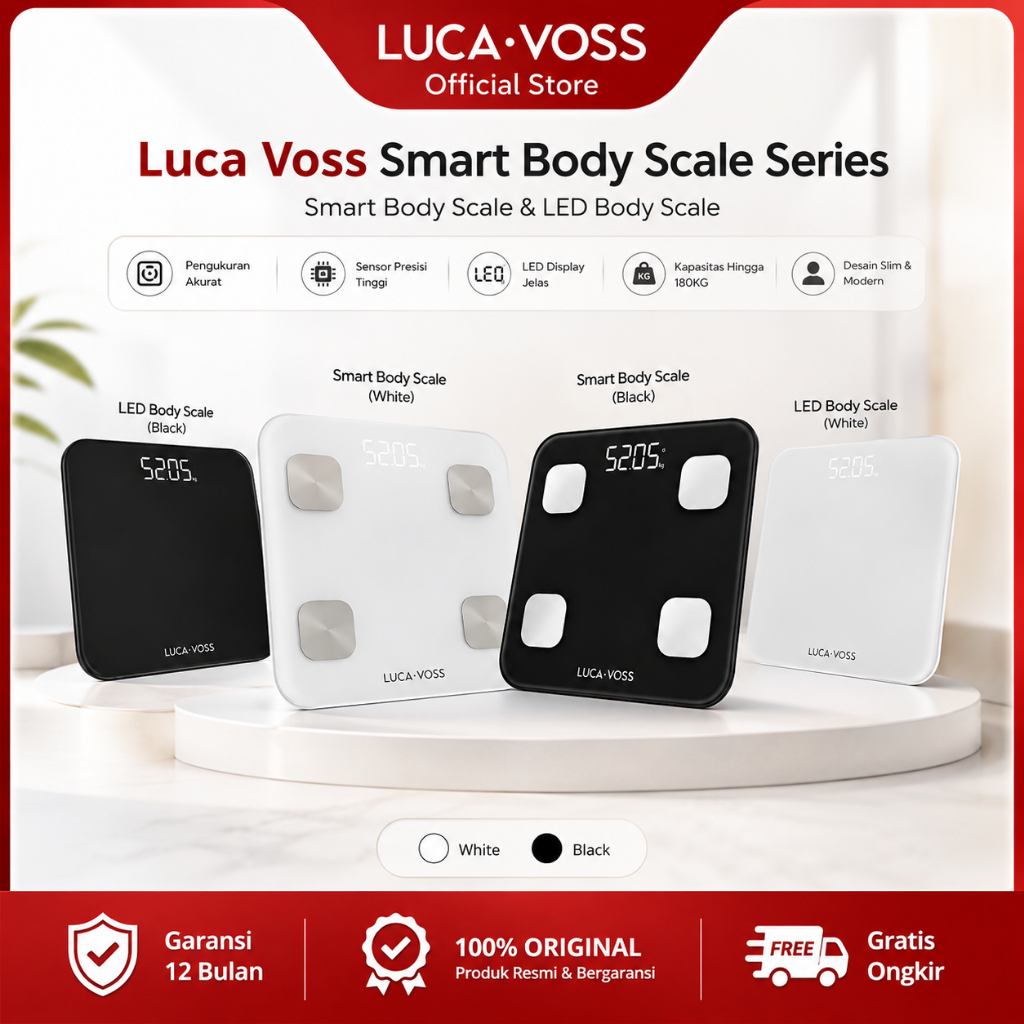 Luca Voss Timbangan Digital Smart Body Scale Series | Timbangan Badan Digital | 4 Electroda | Blueto