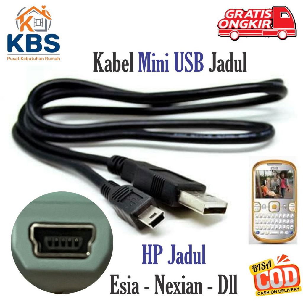 Kabel Charger Mini USB Buat HP Esia Lama Nexia Jadul Lawas Carger MP3 MP4 Kamera Digital Camera PSP