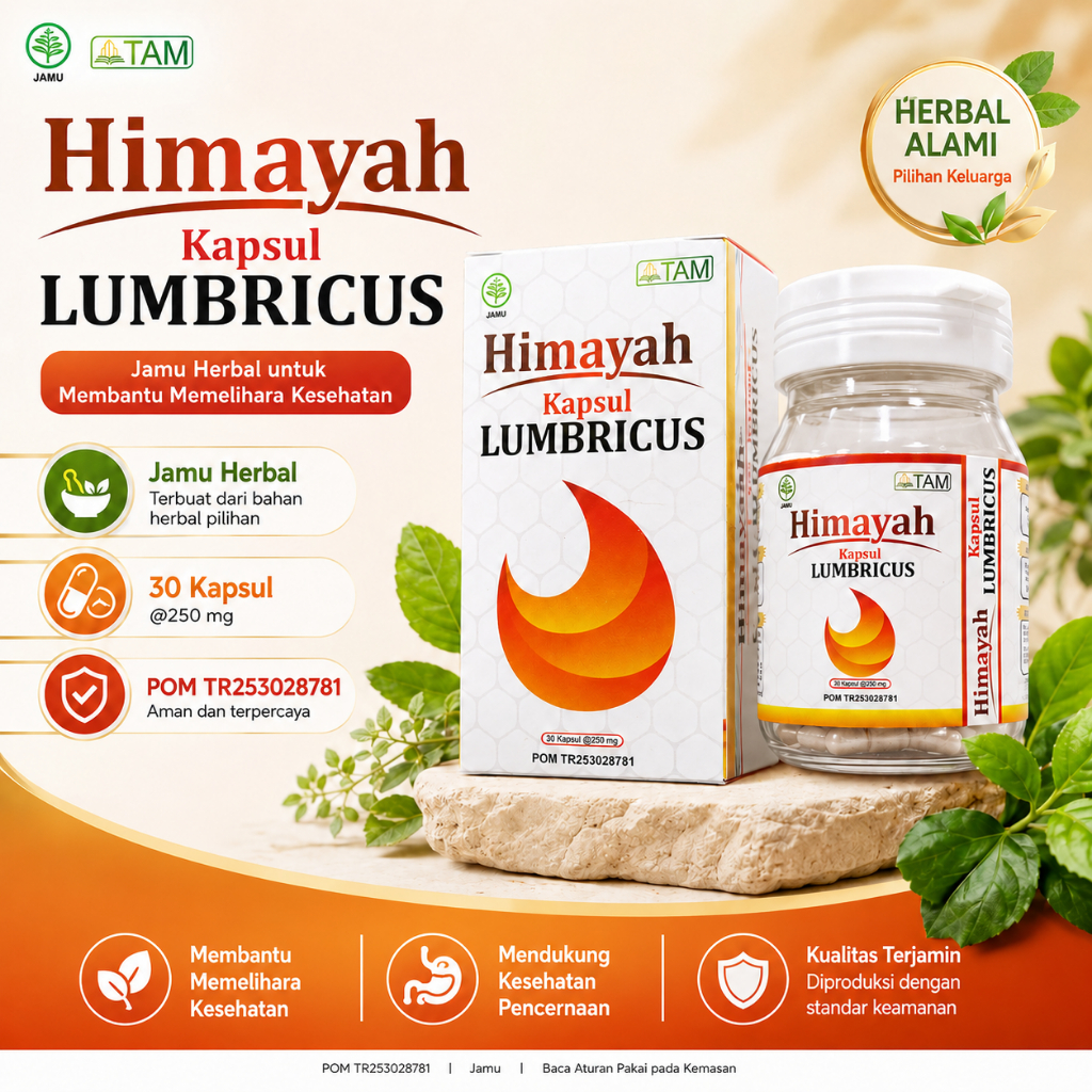 Himayah  Kapsul Lumricus / Cacing Herbal 30 Kapsul | Ikhtiar  Pemulihan Demam & Gejala Tipes Bpom