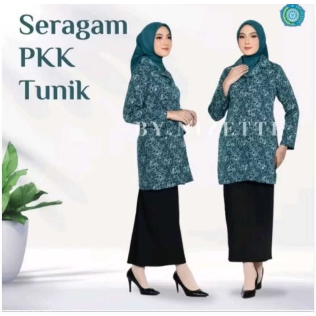Seragam Batik PKK Nasional Hijau Tosca Model Tunik Lapis Furing Premium