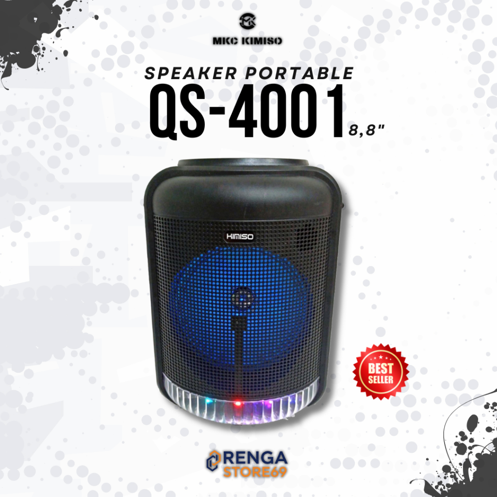 SPEAKER AKTIF BLUETOOTH SPEAKER KARAOKE PORTABLE 8" BULAT KIMISO QS-4001 FREE MIC KABEL USB