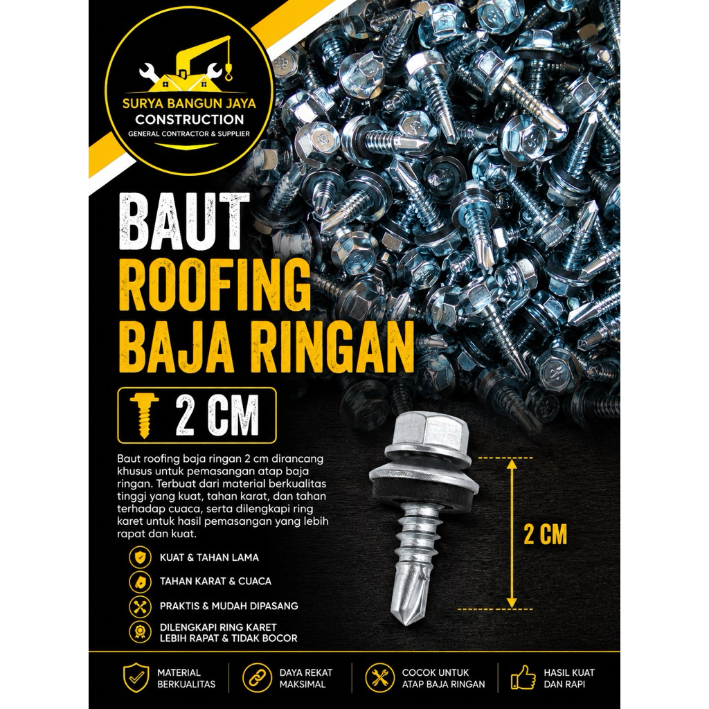 Baut Roofing Baja Ringan 2 cm