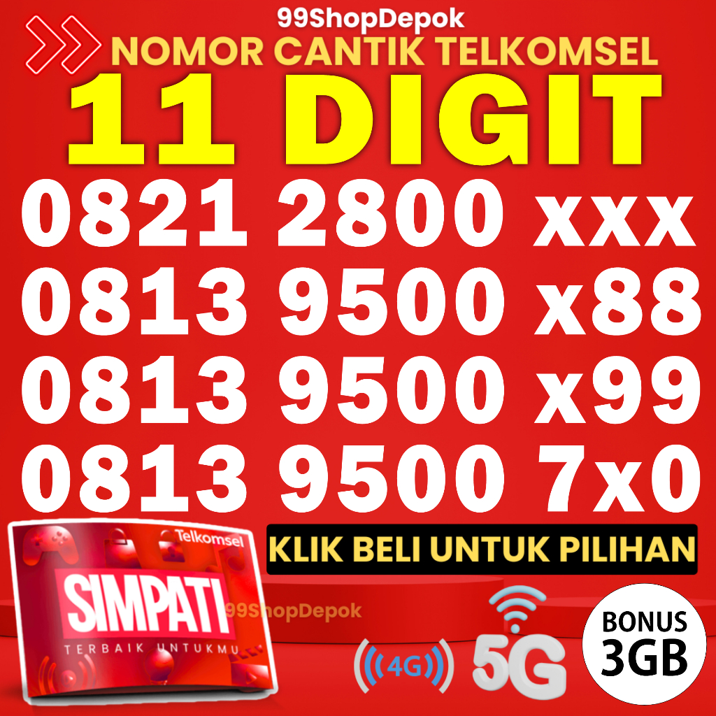 Kartu Perdana Nomor Cantik Telkomsel Simpati KODE 65.1 - Nomer Cantik Telkomsel 9998 - No Cantik Sim