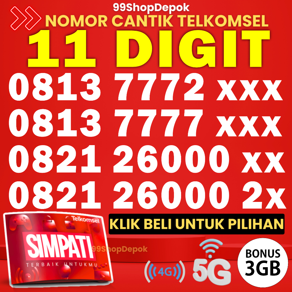 Kartu Perdana Nomor Cantik Telkomsel Simpati 11 Digit - Nomer Cantik Telkomsel 11 Digit - No Cantik 