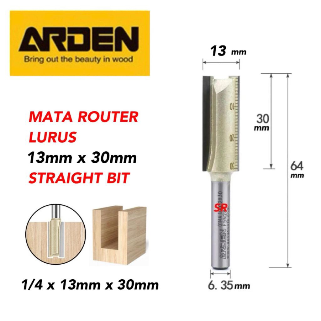 Mata Router/ Profil Lurus 13mm × 30mm As 1/4 Inch Straight Bit ARDEN