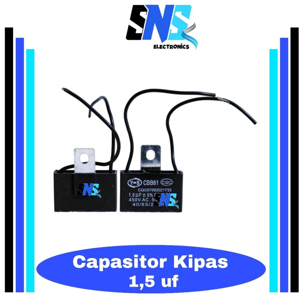 Kapasitor kipas angin YOS CBB61 1,5 uf 450 VAC kabel 2 - Capaaitor original kipas angin cosmos 1,5 m