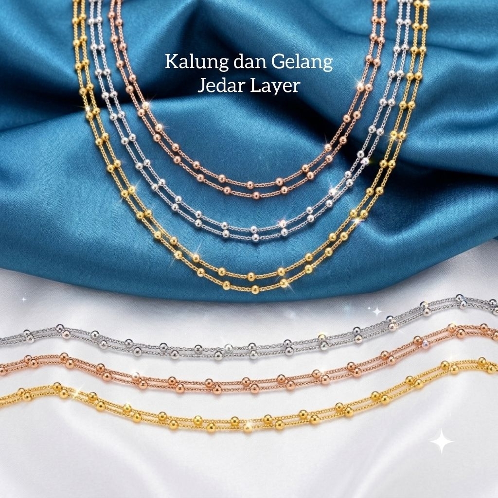 Xuping88 Kalung dan Gelang Jedar 2 layer Wanita Titanium antikarat lapis emas-KALIA
