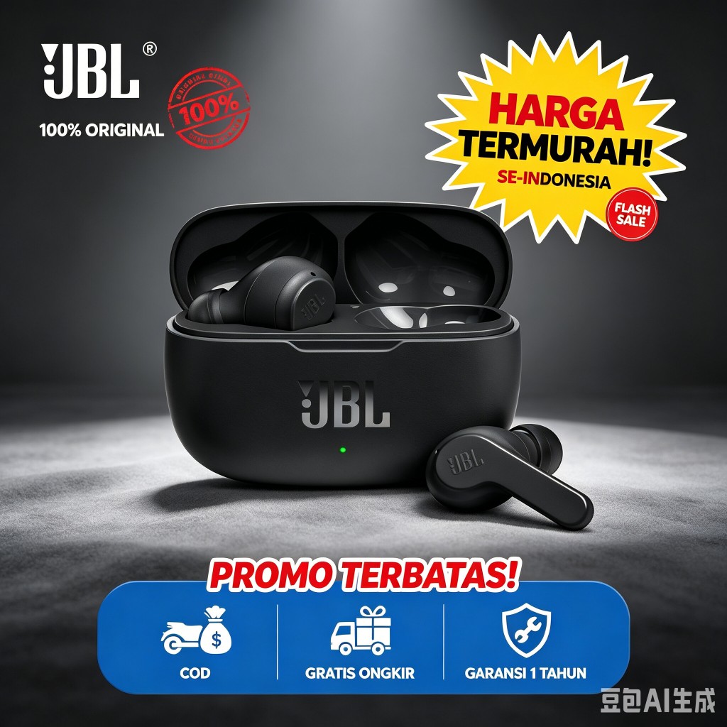 JBL Wave 200 True Wireless Earbuds 100% Original - Suara Bass Super Jernih - Garansi Resmi - Harga T