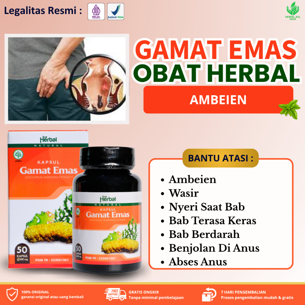 Kapsul Gamat Emas Obat Ambeien, Wasir, Fistula Ani, Nyeri Saat Bab, Bab Terasa Keras, Bab Berdarah, 
