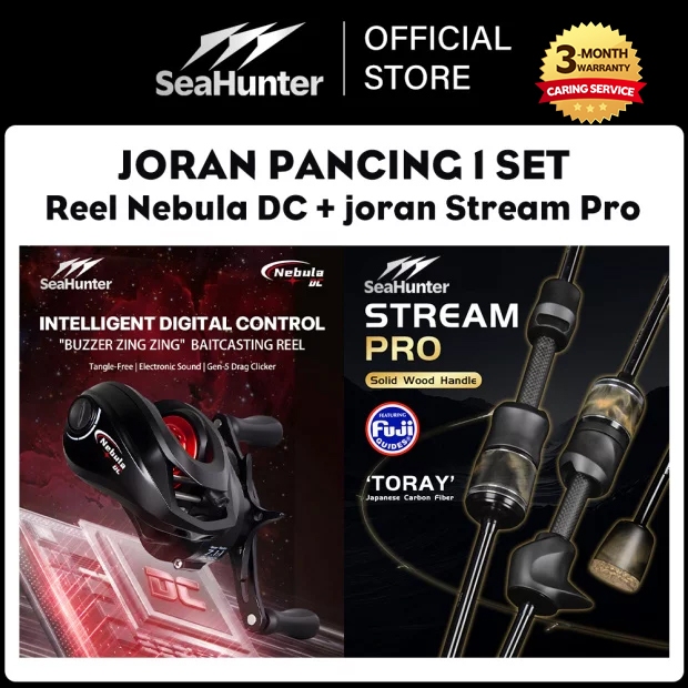 SeaHunter Nebula DC Joran Pancing 1 Set=Reel Nebula DC BC Baitcasting Reel Pancing +Joran Stream Pro