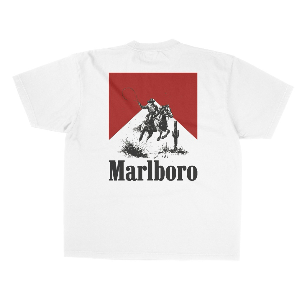 MARLBORO - (Marlboro Ride 2) Vintage white Tshirt / Baju Kaos Oversize HaevyWeight 24s 180+GSM