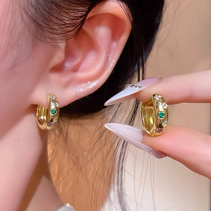 [COD]Anting Hoop Multicolor Emas Wanita, Anting Gaya Minimalis Mewah
