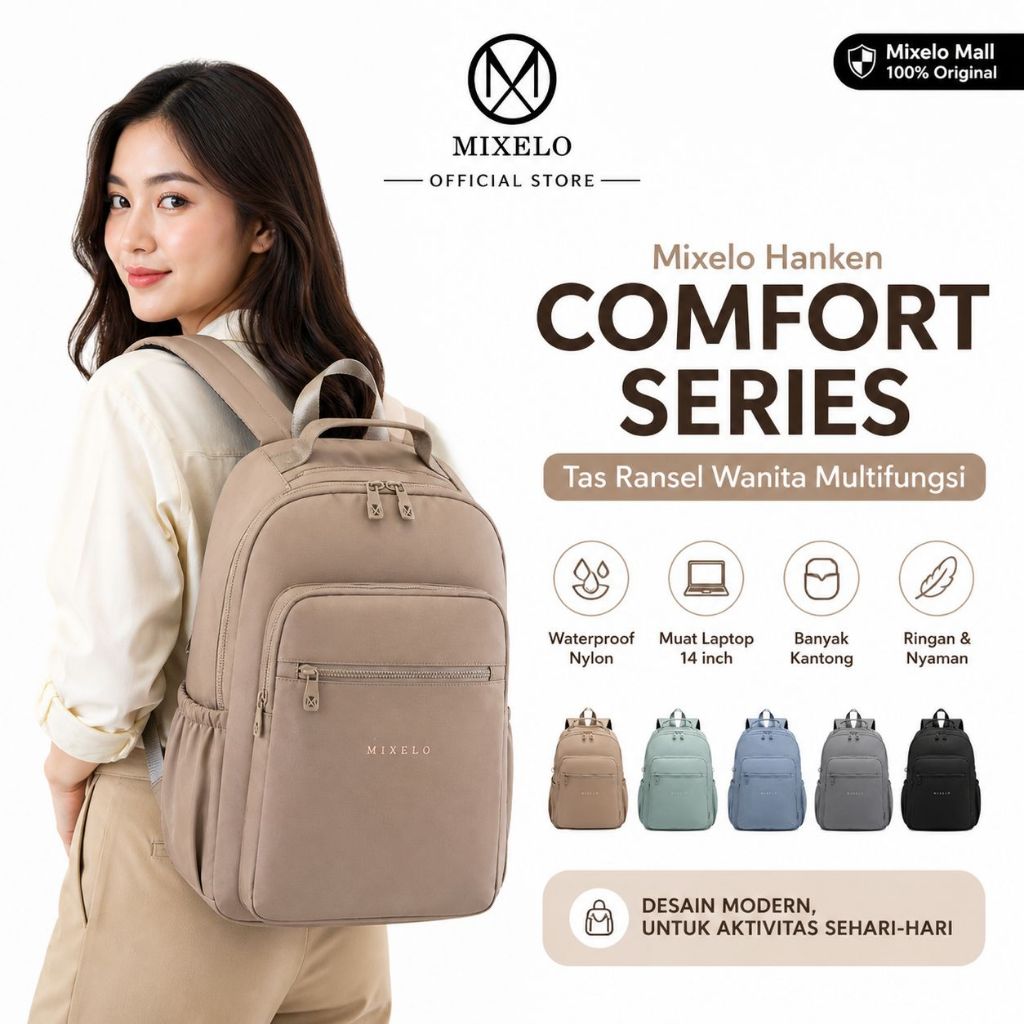 Mixelo Tas Ransel Hanken Backpack Nylon Waterproof Tas Punggung Laptop Kasual