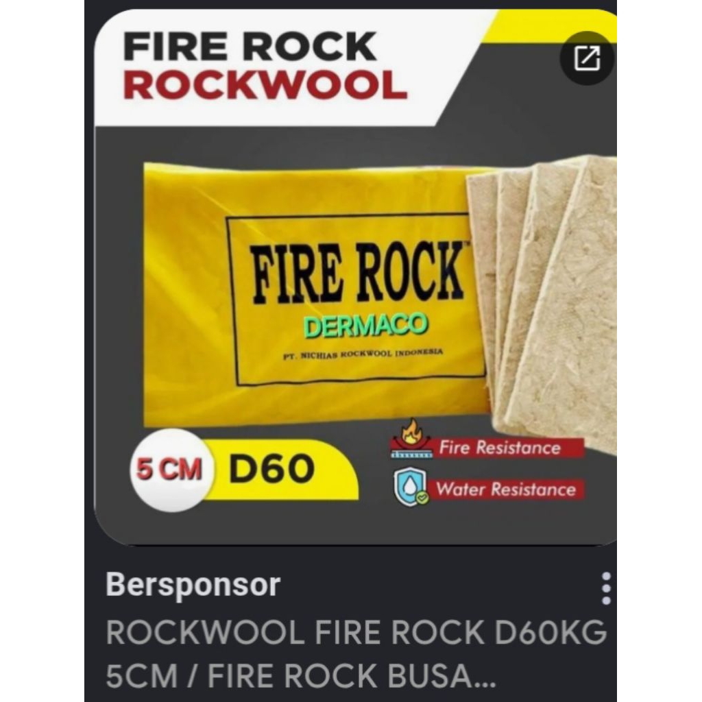 Rockwool/Fire Rock (Peredam Suara) density 60 tebal 5cm