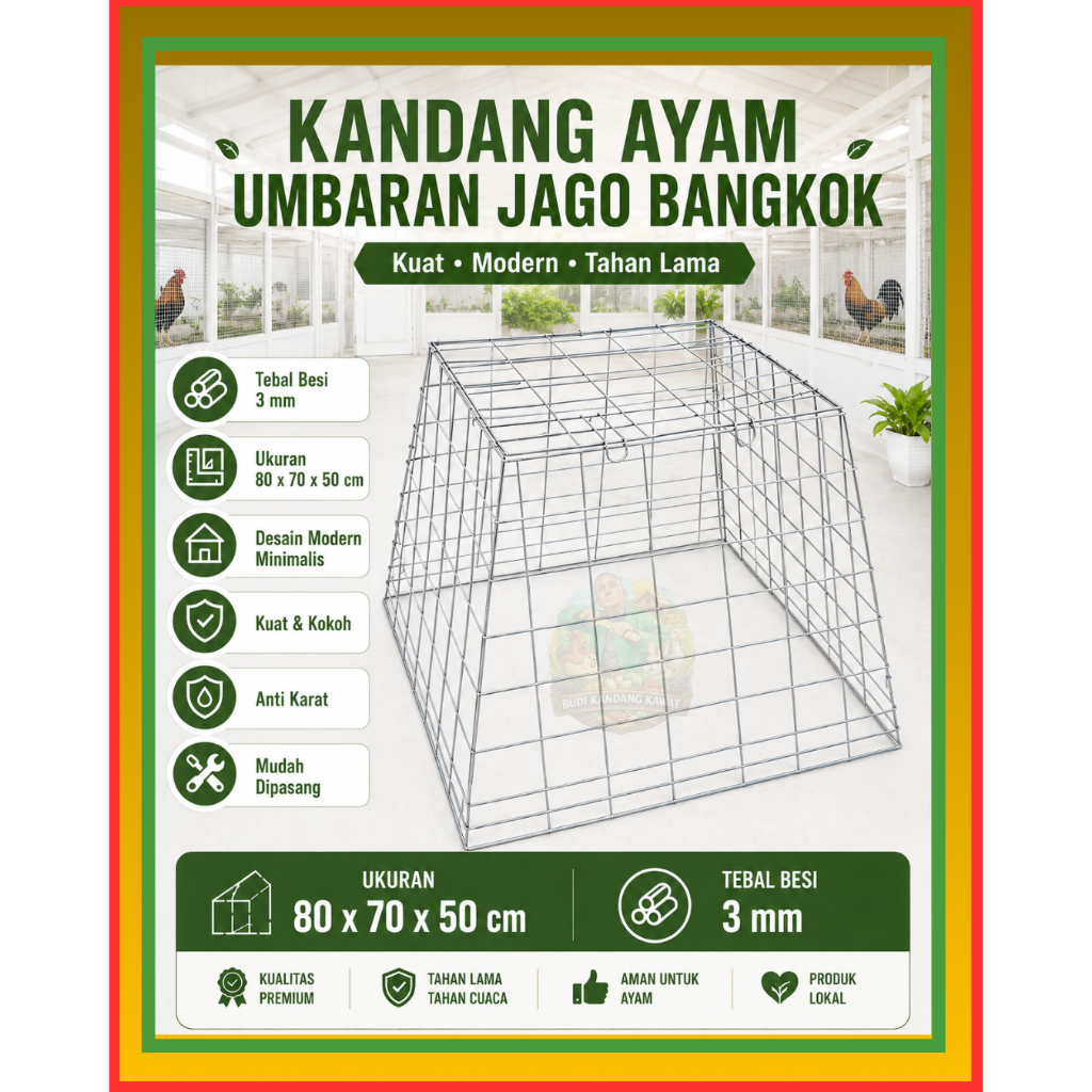 Kandang Ayam Umbaran Trapesium 80x70x50 cm – Kuat & Kokoh, Praktis untuk Ayam Hias, Jago Bangkok & A