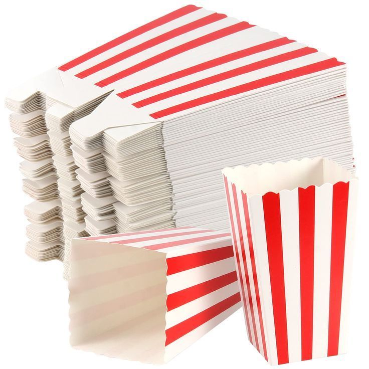 Box Popcorn Motif Garis Bahan Ivory Foodgrade / Dus Popcorn Pesta 8x8x13cm