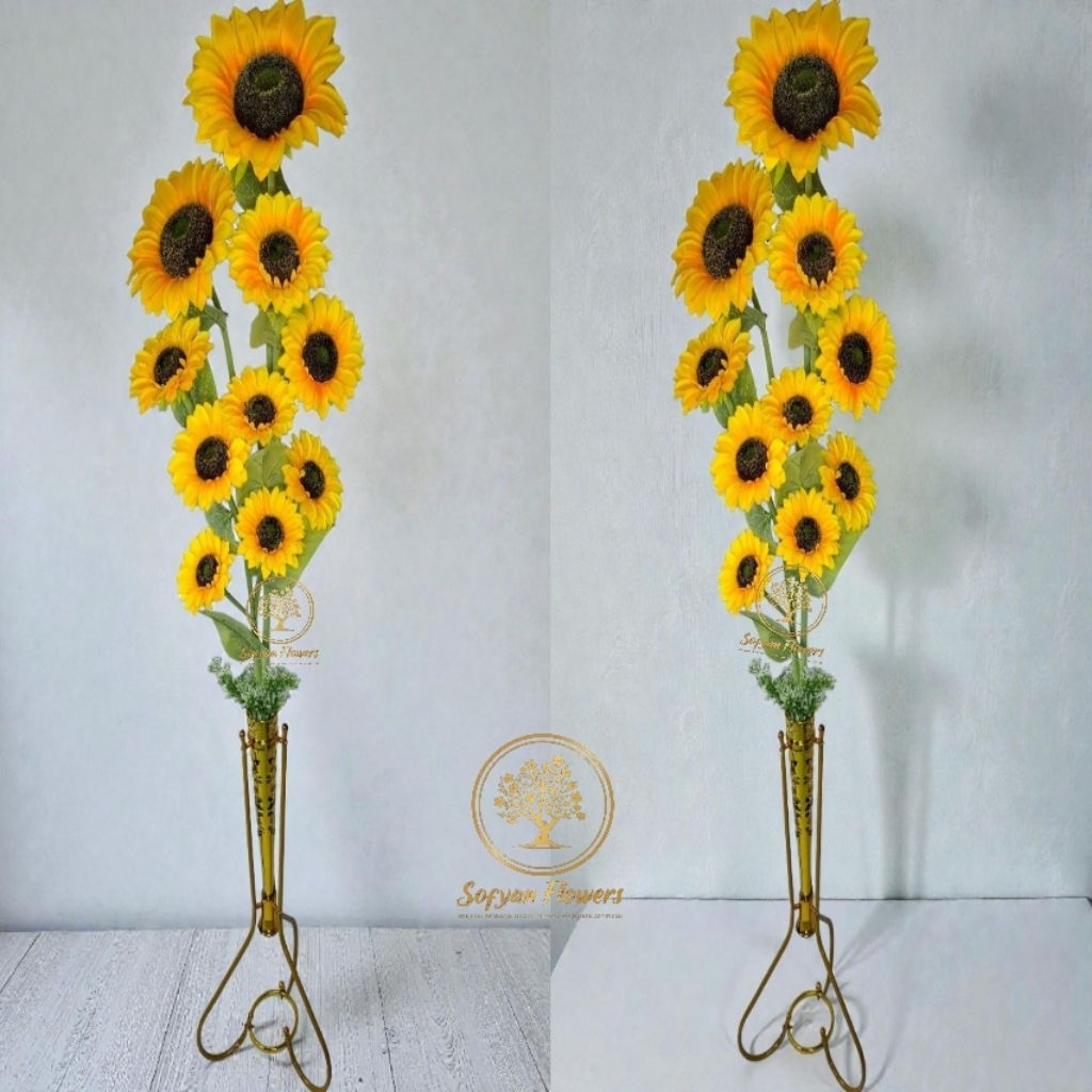 [bunga set pot] Hiasan rumah Pohon bunga matahari artifisial jumbo Pot Standing Besi / bunga sudut m