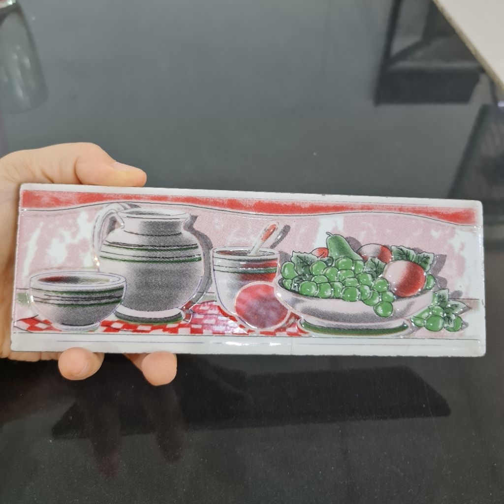 (WAJIB CO KAYU)Lis keramik dapur 7x20cm/list keramik buah 20cm/plin keramik dinding 20cm pink