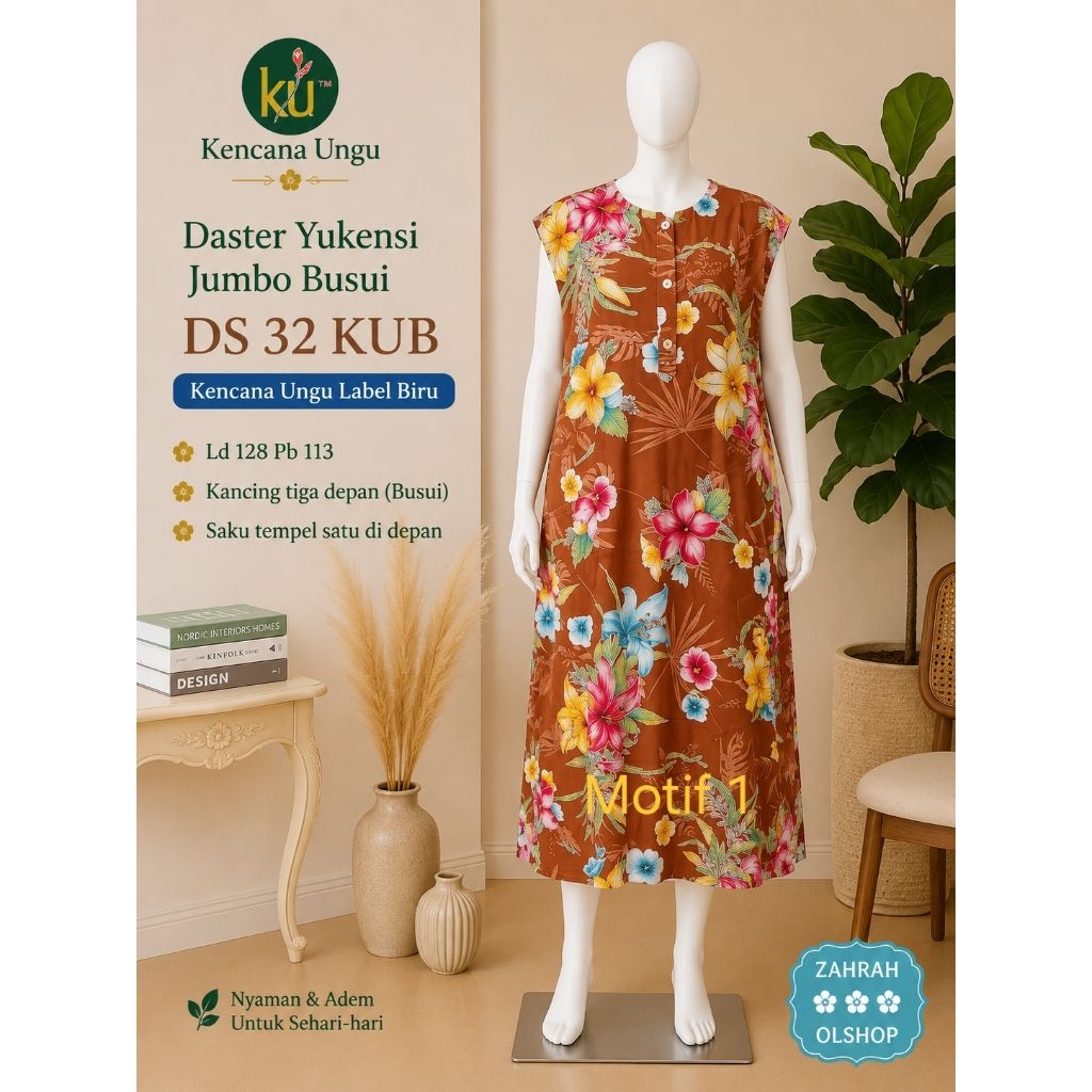 Daster Yukensi Jumbo Kencana Ungu Label Biru l Ds 32 Jumbo KUB l Daster  Kutung Kencana Ungu Label B