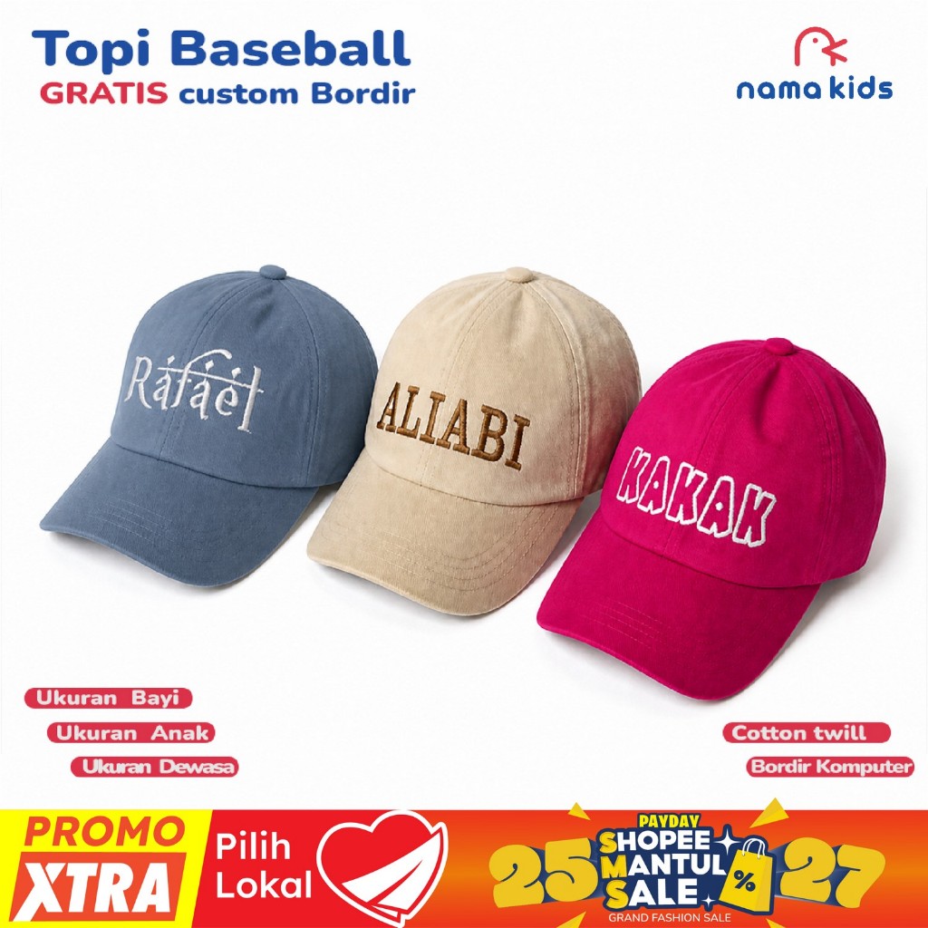 TOPI BORDIR NAMA ANAK TOPI CUSTOM NAMA TOPI BORDIR SATUAN TOPI BASEBALL BORDIR NAMA DEWASA TOPI BORD