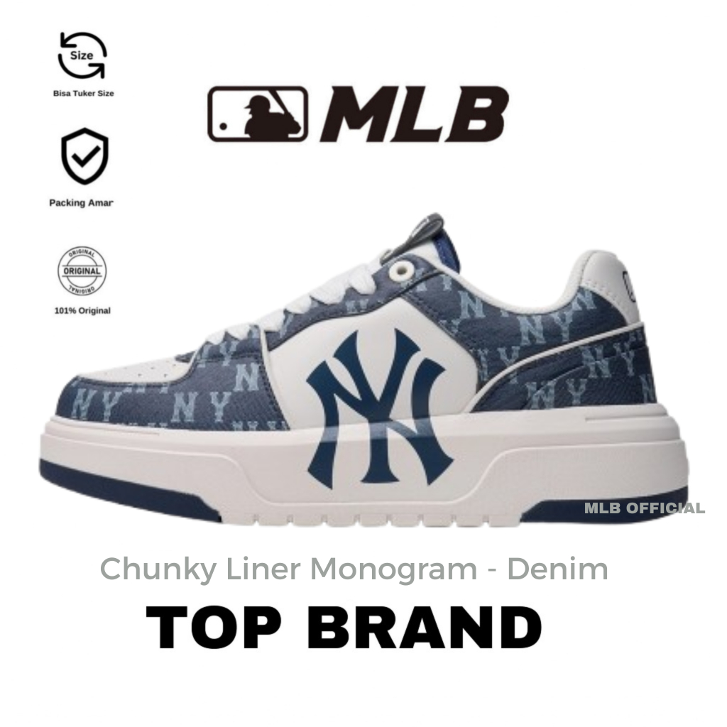 MLB Korea Chunky Liner Denim Classic Mono New York Yankees Navy Sneakers Original