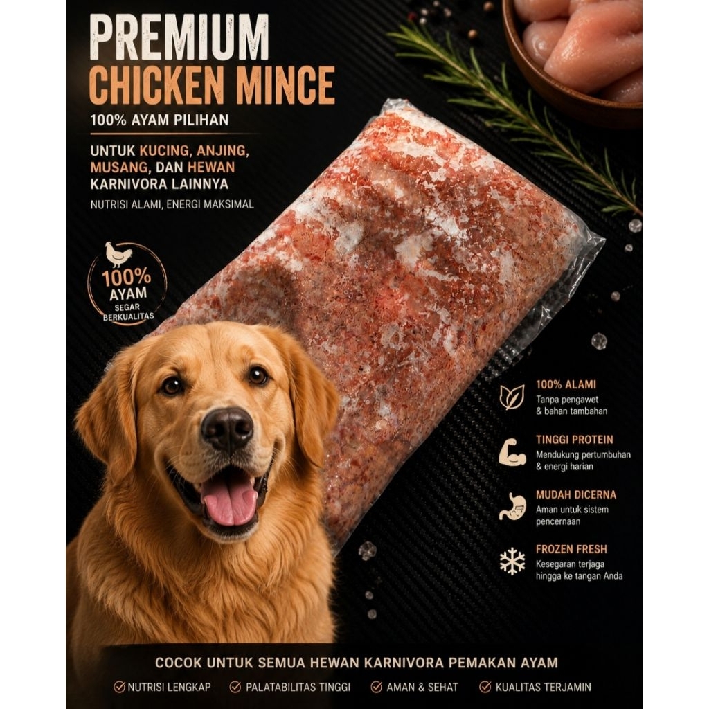 Raw Food Daging Ayam Giling Premium 1Kg | Raw Food Anjing | Fresh + Tulang Halus