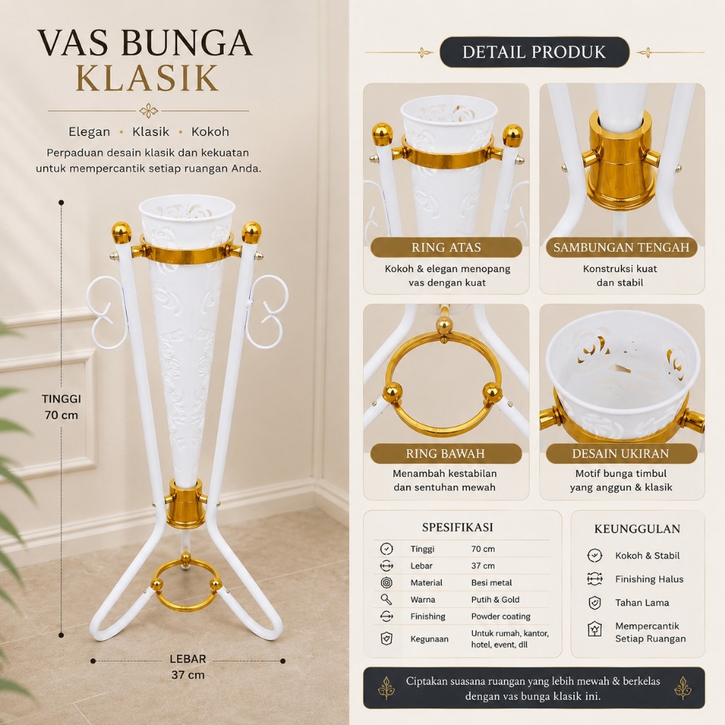 Pot standing besi import vas corong besi vas bunga sudut