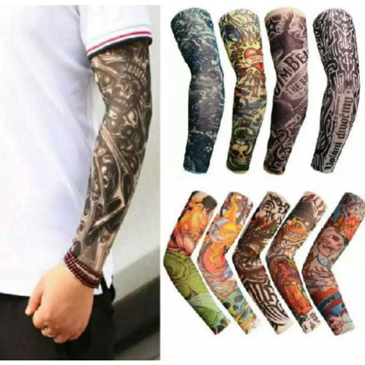 3 Pasang Manset Lengan Panjang Motif Tato Pria Wanita Dewasa Bahan Elastis
