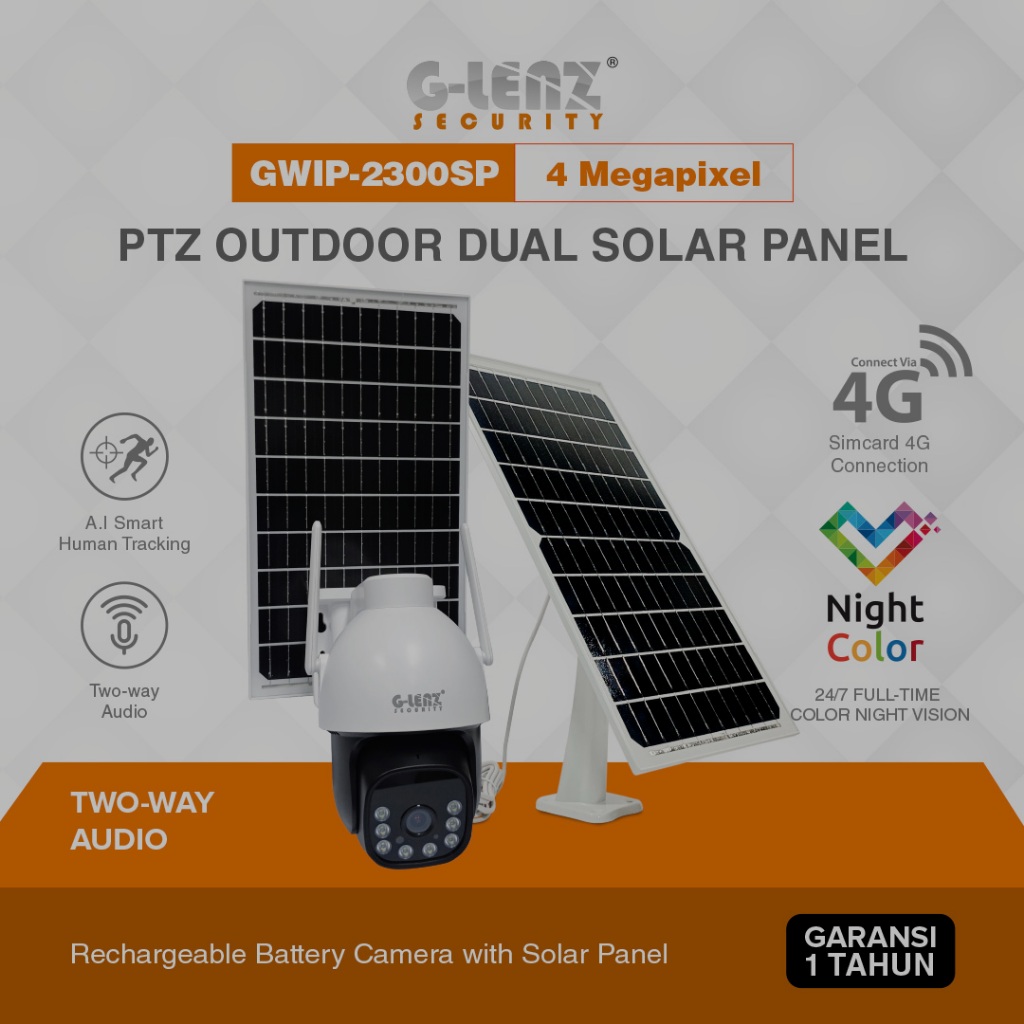 GLENZ CCTV SIMCARD 4G OUTDOOR 4MP - GWIP 2300 - KOMPLIT BATTERE & SOLAR PANEL - GWIP-2300-SP